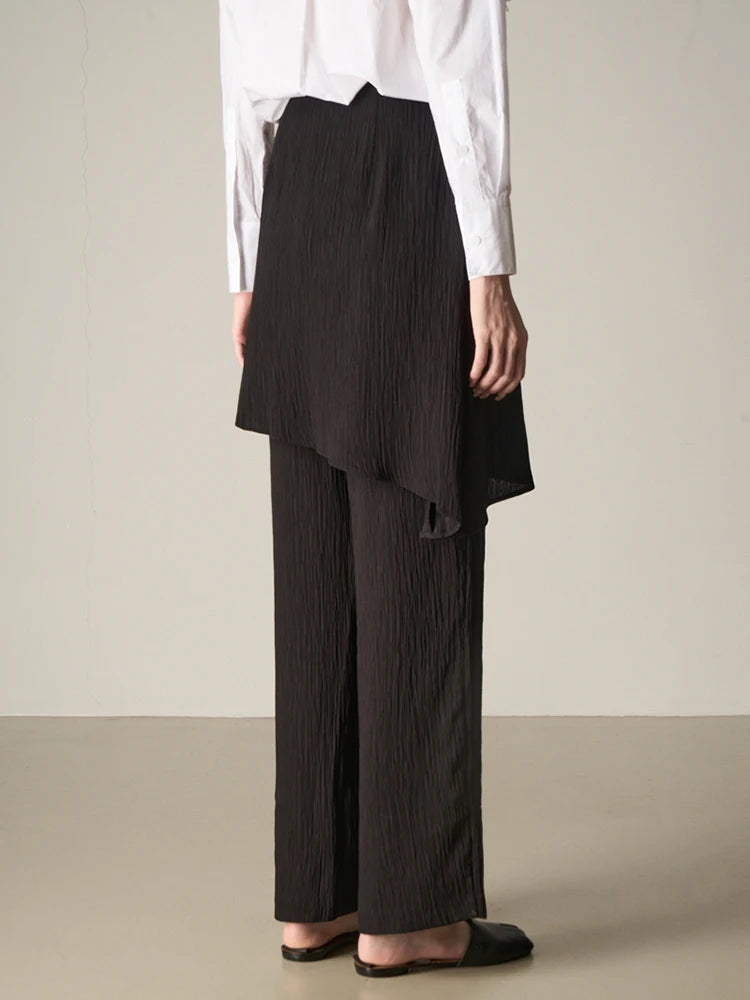 Women's Asymmetrical Wide Leg High Waist Patchwork Pants - Loose Solid Color Trousers for Autumn Fashion | Perfect for Casual Outings, Office Wear & Boho Chic Style