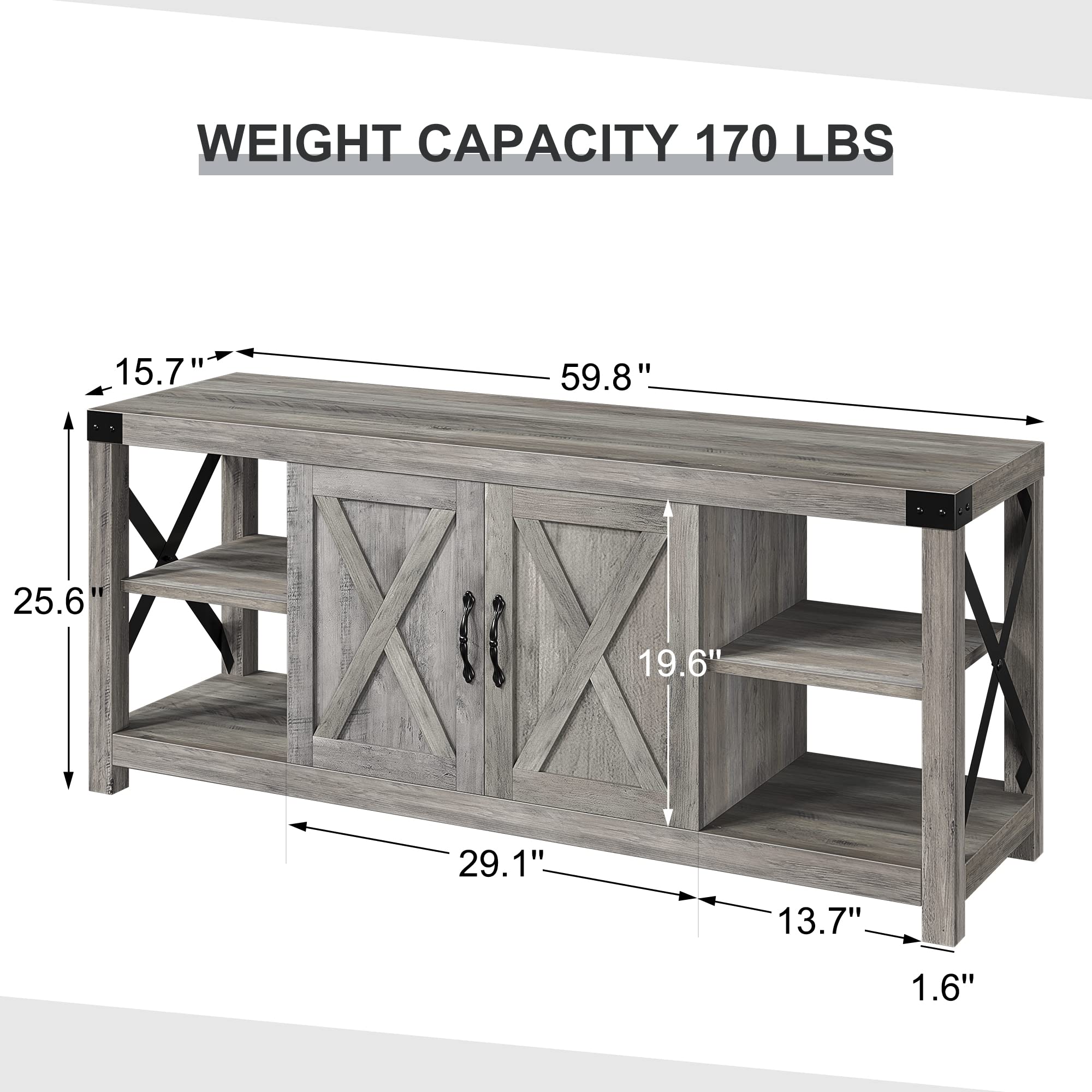 GAOMON 58 Inch TV Stand for TVs up to 50 60 65 Inches - Farmhouse Style Wood TV Cabinet Entertainment Center with Storage & Adjustable Shelves, 59