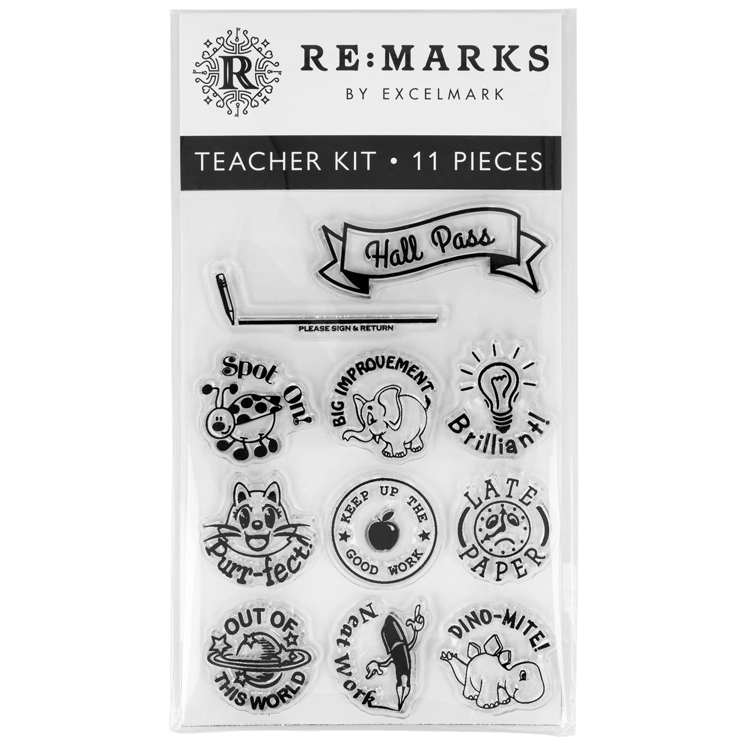 ExcelMark Teacher Cling Stamp Set for Classroom Grading