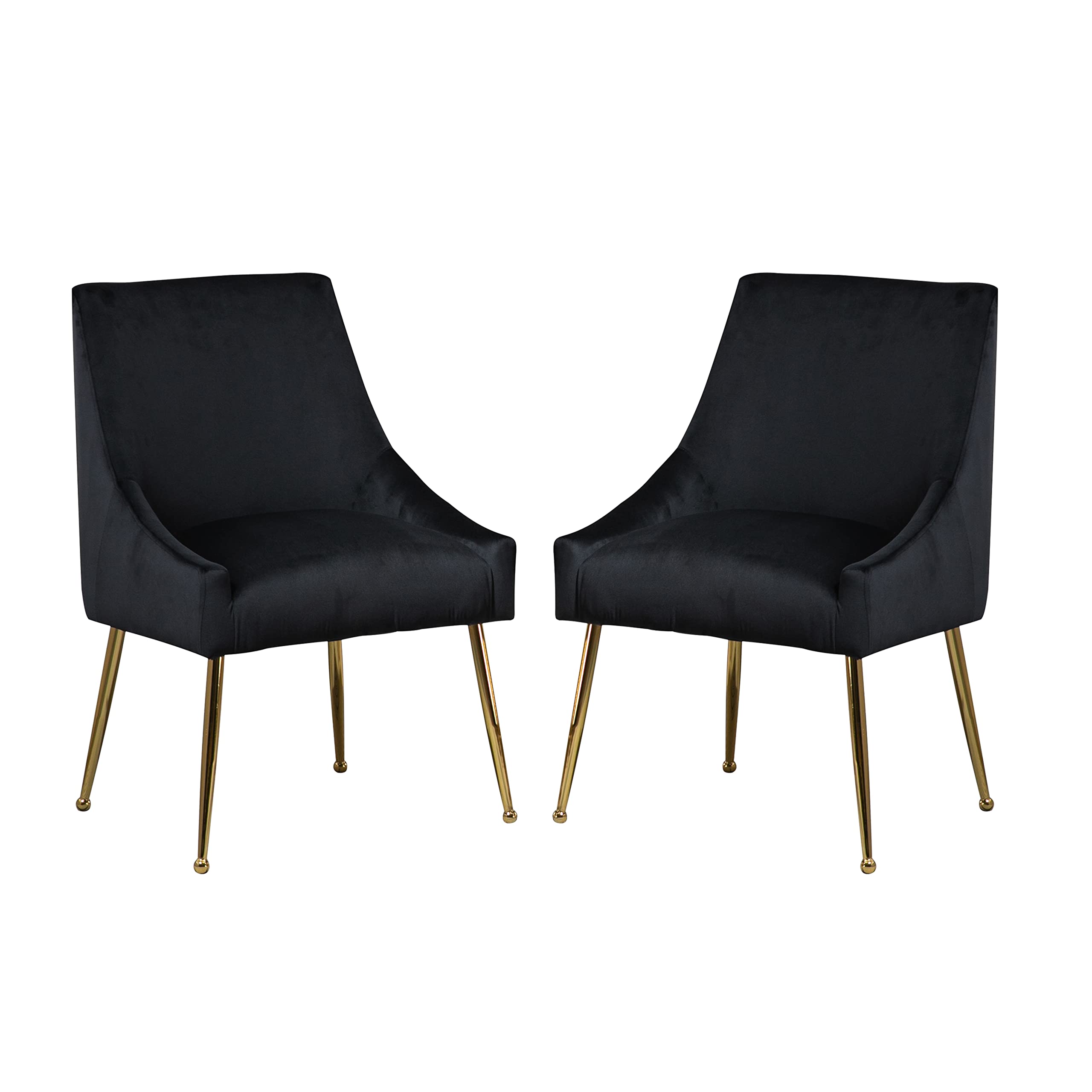 Luxury Velvet Upholstered Dining Chairs Set of 2 - Mid Century Modern Kitchen Chairs with Brass Legs for Dining Room & Living Room - Elegant Black Velvet Fabric Cover - Perfect for Home Decor, Restaurant, and Office Use