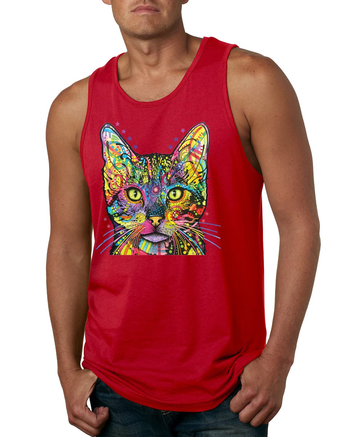 Colorful Cat Tank Top for Men - Cat Mom & Cat Dad Graphic Tee | Dean Russo Art Animal Lover Shirt | Perfect Gift for Pet Owners & Casual Wear