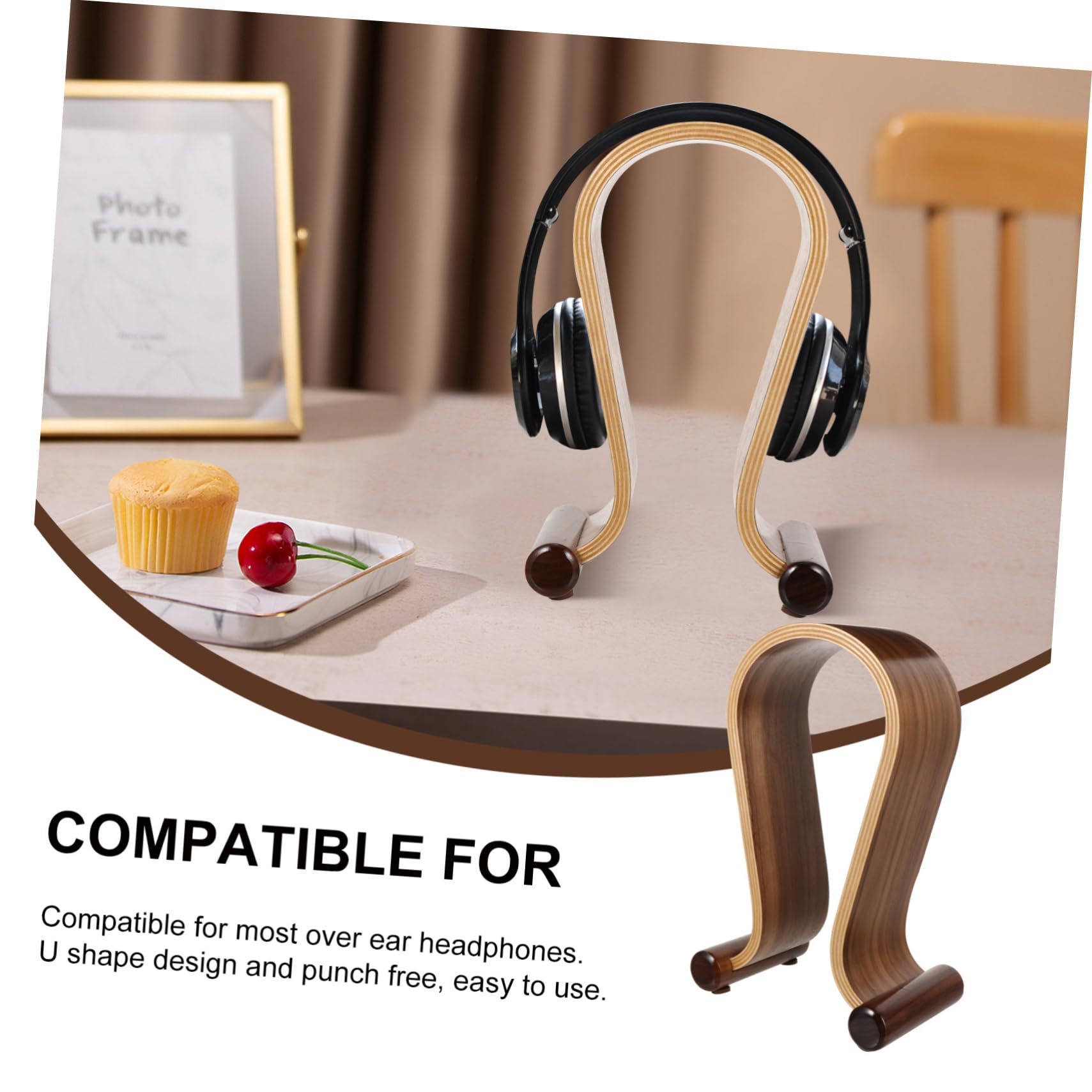 Artibetter 2-Pack Magnetic Headphone Hanger with Walnut Wood Stand - Universal Headset Holder for Desk, Wall Mount - Perfect for Gaming, Office, Studio & Home Organization