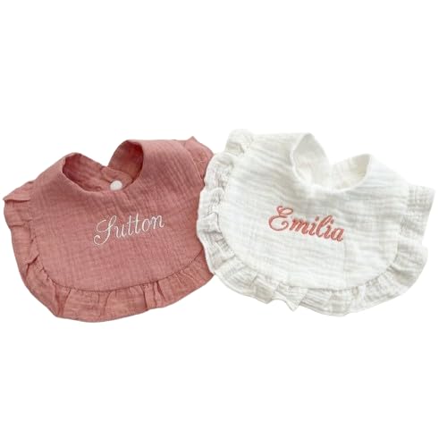 Personalized Baby Girl Bib - Custom Embroidered Monogram Bib with Ruffles | Perfect Baby Shower Gift & Newborn Essentials for Feeding Time, Photo Shoots & Special Occasions (Style 1)