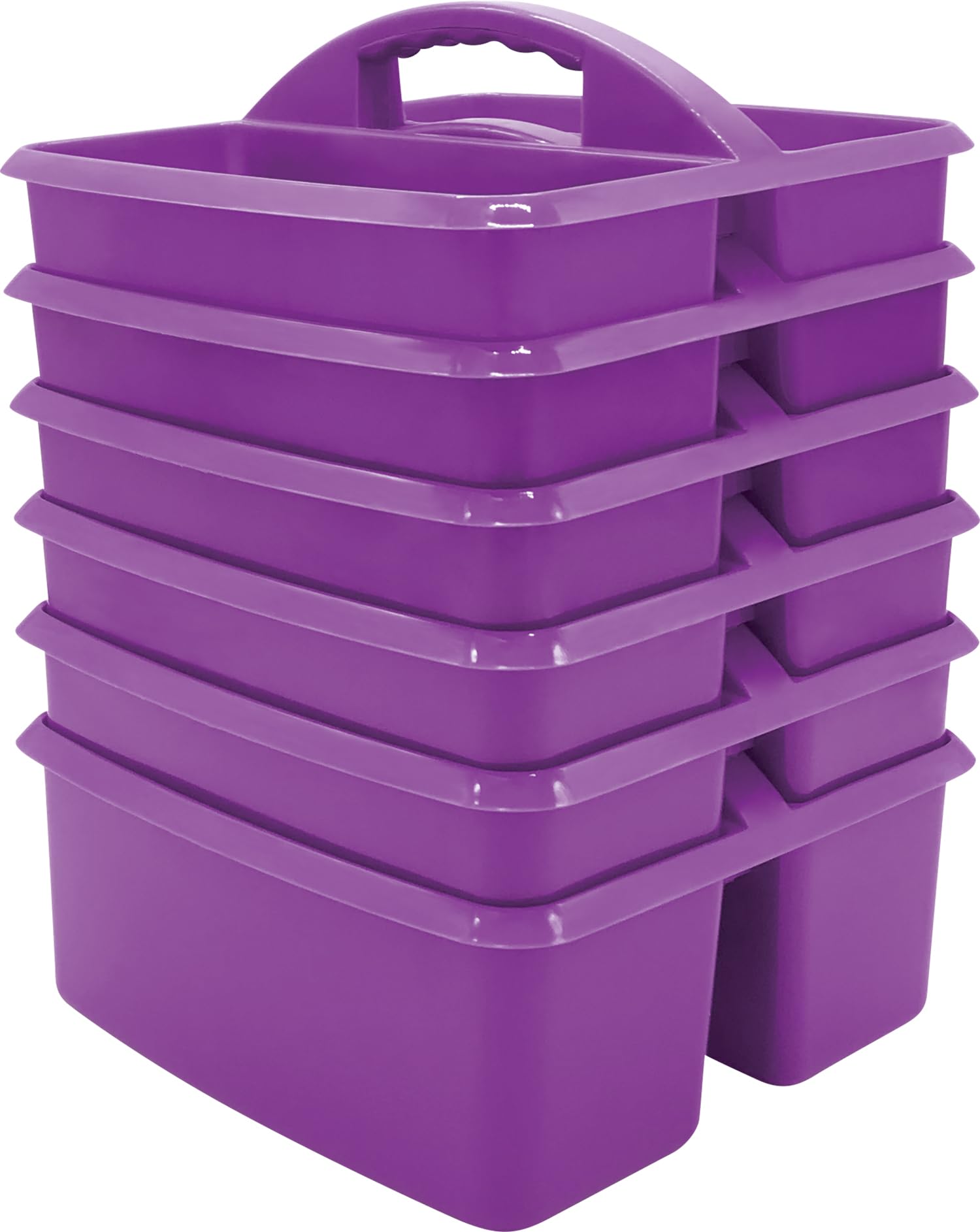 Teacher Created Resources Purple Plastic Storage Caddy 6-Pack - 3 Compartment Organizer for Classroom Supplies, Kids Room Toys & Office Stationery | Portable Desk Organizer for Teachers, Students & Home Organization