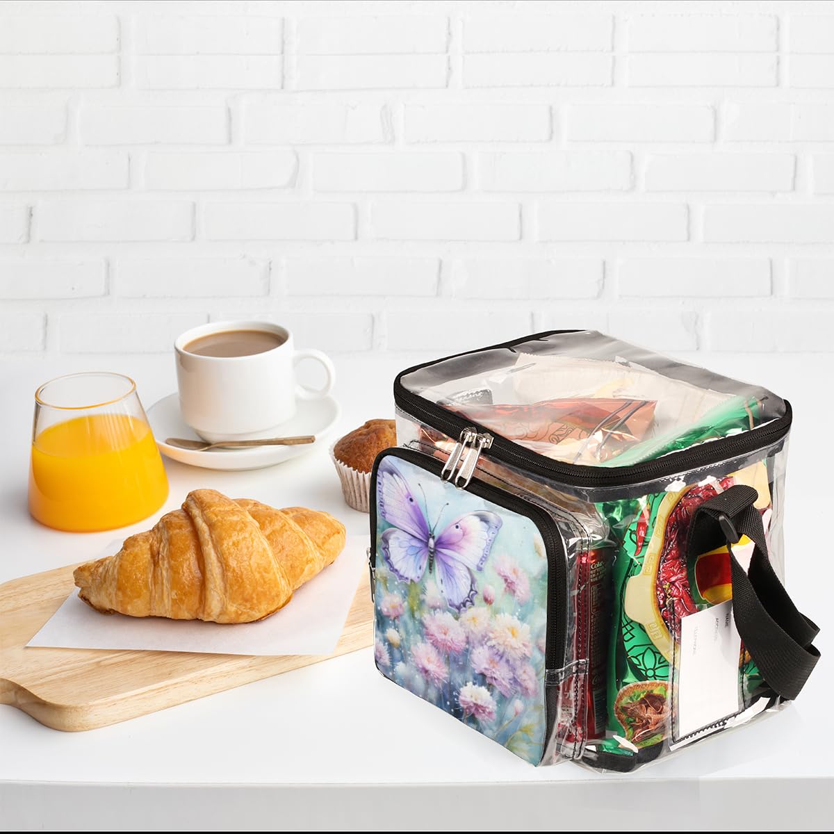GzLeyigou Transparent Butterfly Floral Tote Bag - Clear Crossbody Shoulder Purse with Handles for Women | Perfect for Outdoor Travel, Picnic, Concert, Sports Events & Stadium Approved | Lunch Bag, Beach Essentials Carrier & Festival Accessory