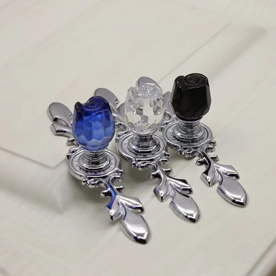 4 Pack Crystal Drawer Knobs - Rose Flower Glass Handles for Cabinets & Dressers - Home Decor Upgrade