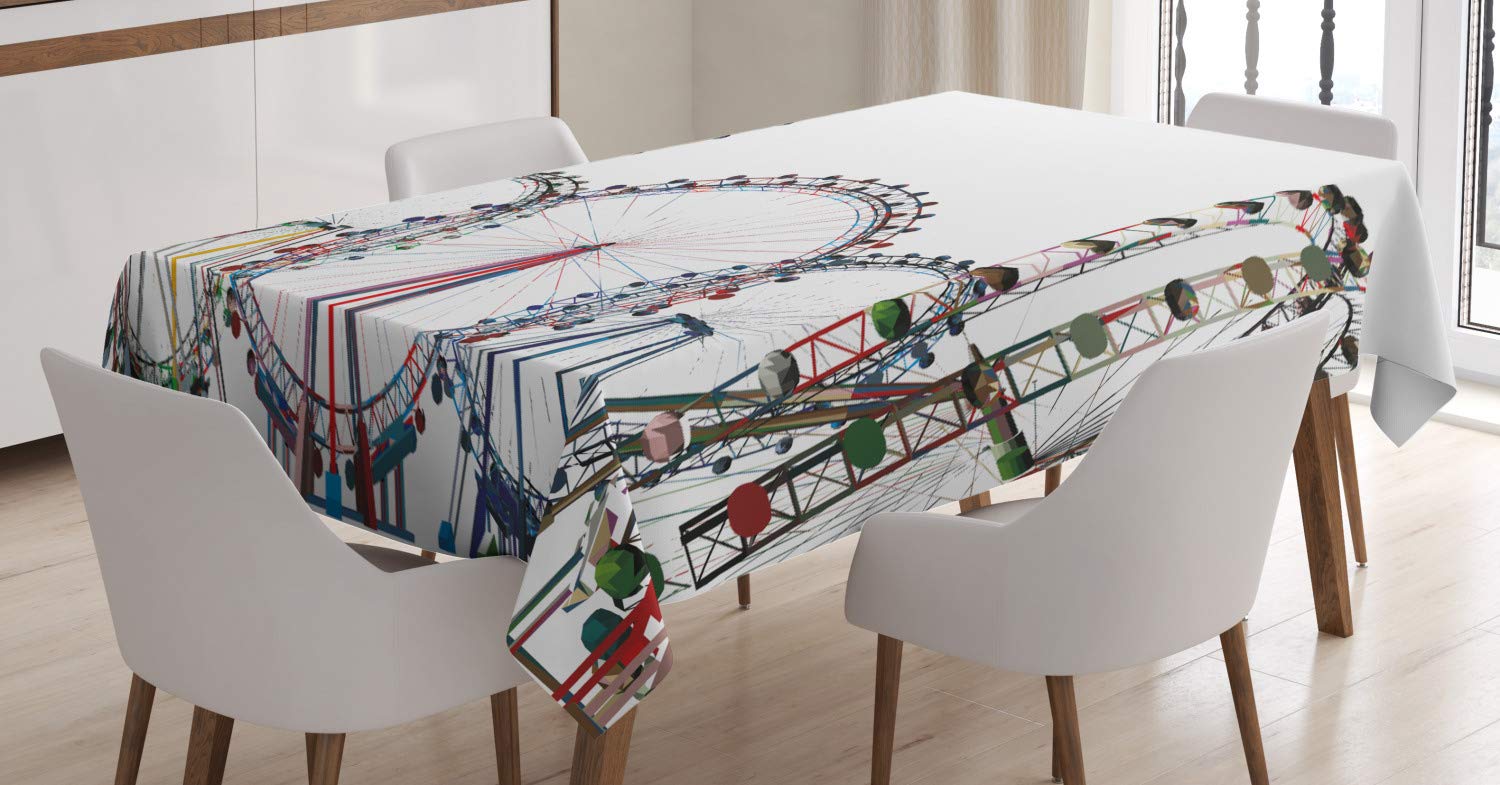 Ambesonne Ferris Wheel Tablecloth - Colorful Fair Rides Themed Rectangular Table Cover for Dining Room & Kitchen Decor, 60x90 Inches, Multicolor - Perfect for Birthday Parties, Picnics, and Festival Celebrations