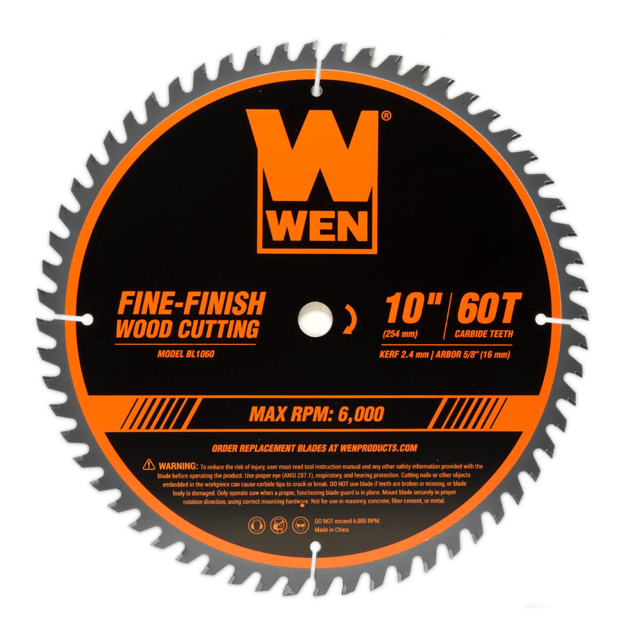 WEN BL1060 10-Inch 60-Tooth Fine Finish Professional Woodworking Saw Blade - Compatible with Miter Saws & Table Saws - Perfect for Trim Work, Crown Molding & Fine Woodworking Projects