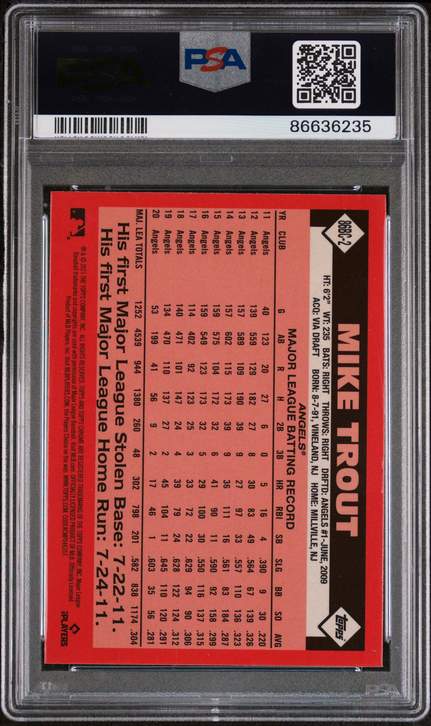 2021 Topps Chrome 1986 Topps Baseball Mike Trout #86BC2 PSA 10 Gem Mint - Rare Collectible for Sports Memorabilia & Investment