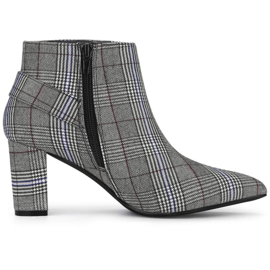 Allegra K Women's Plaid Pointed Toe Chunky Heel Ankle Boots - Stylish Fall Winter Fashion Booties for Office, Party & Night Out