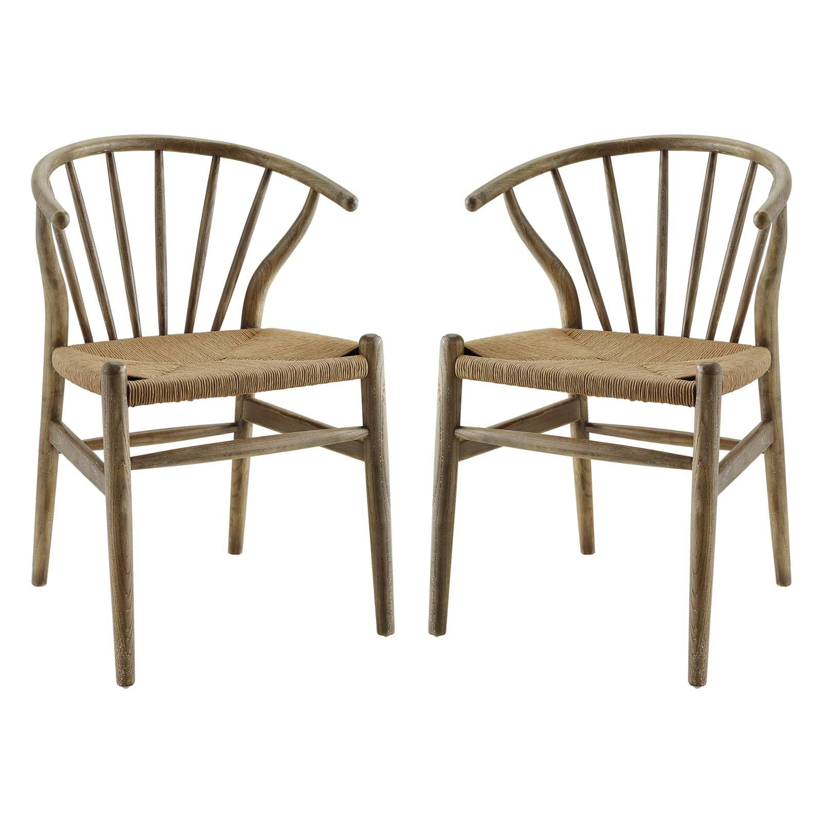 Modway Flourish Mid-Century Modern Rustic Farmhouse Wood Dining Chairs Set of 2, Gray - Perfect for Kitchen, Dining Room, and Farmhouse Style Decor