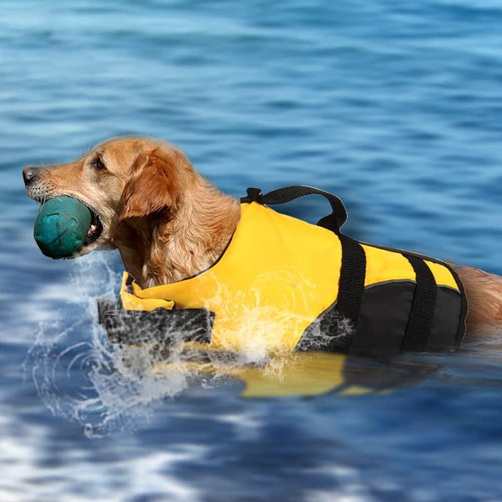 **Premium Dog Life Jacket - Swimming Safety Vest with Handle for Small, Medium & Large Dogs - High Flotation Rescue Coat for Puppies & Adult Dogs (Yellow, XL) - Perfect for Boating, Swimming & Water Adventures**