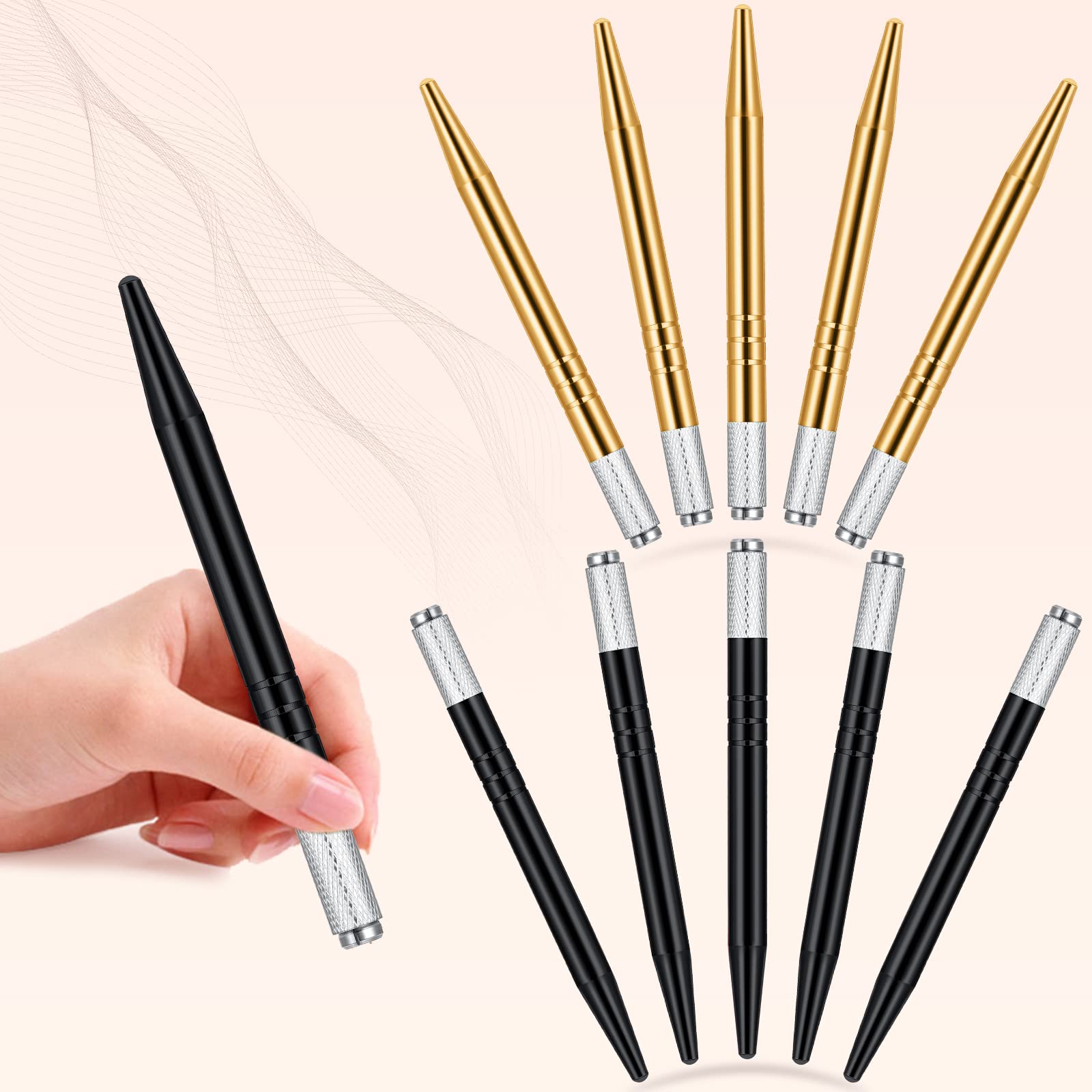 10 Pack Microblading Eyebrow Pens - Manual Eyebrow Tattoo Tools with Aluminum Handle for Professional Salon & Home Use - Gold & Black (Perfect for Eyebrow Shaping, Microblading Practice & Makeup Artistry)
