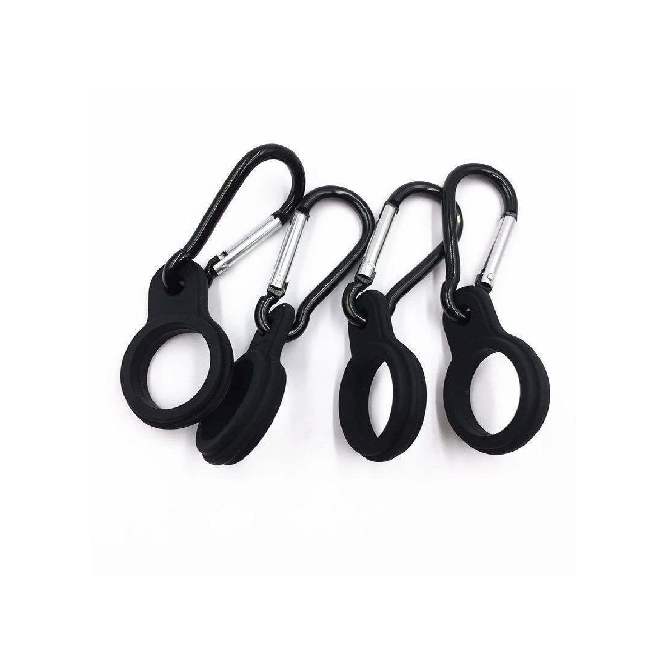 WeddHuis Set of 4 Black Water Bottle Cages with Carabiner Clip - Durable Bike Bottle Holder, Keyring Hook for Camping, Hiking, Cycling & Outdoor Activities