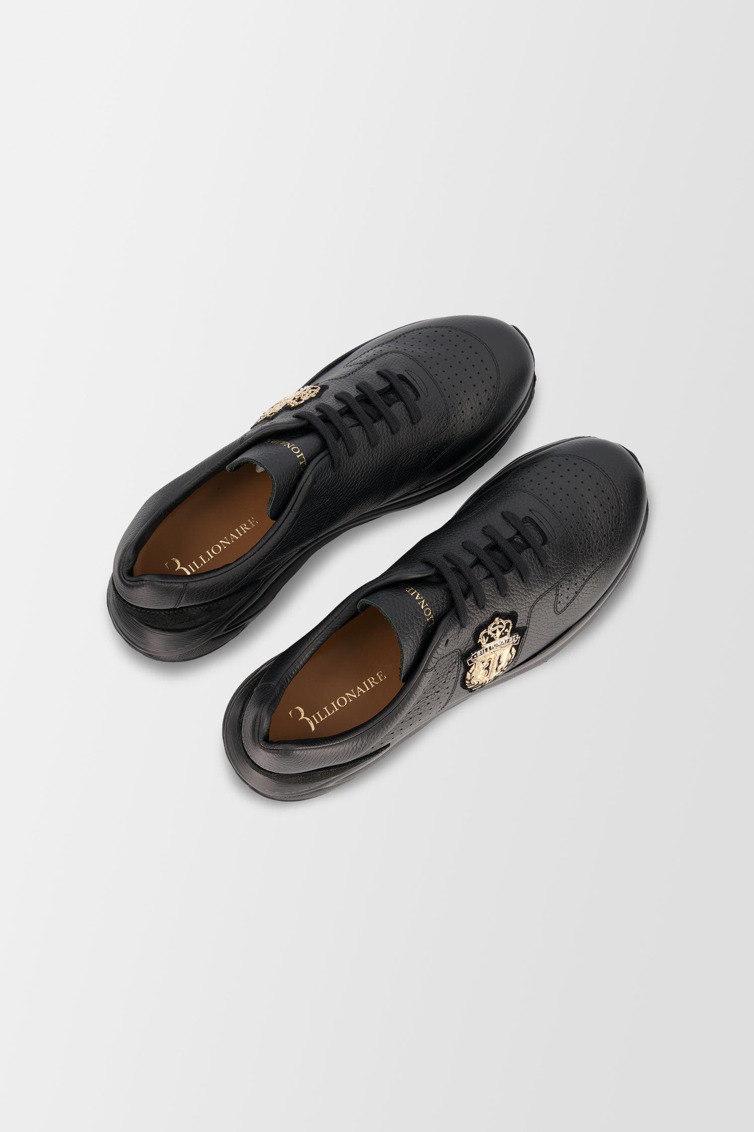 Billionaire Gold Crest Black Sneakers for Men - Stylish Luxury Casual Shoes for Walking, Running & Gym - Perfect for Everyday Wear & Street Fashion