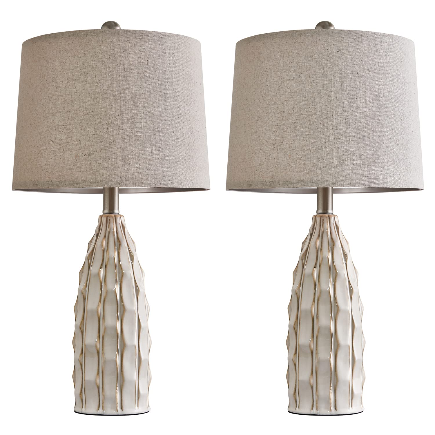 23.75-Inch Ceramic Table Lamps Set of 2 - Modern Farmhouse Nightstand Lamps for Bedroom, Living Room End Tables - Warm White Lighting for Cozy Home Decor & Reading Nook Ambience