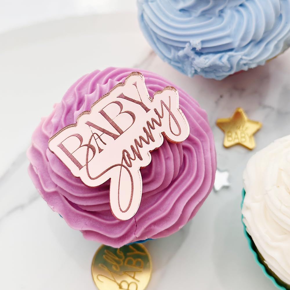 (12 Pack) Custom Acrylic Baby Shower Cupcake Toppers - Oh Baby Gender Reveal Party Decorations for Boy or Girl - Perfect for Baby Showers, Gender Reveal Parties & Welcome Celebrations