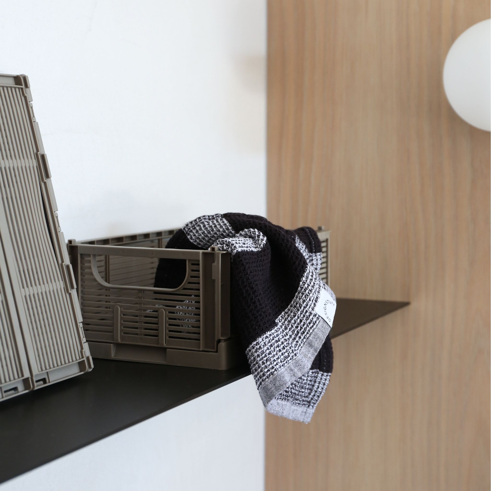 DESIGNSTUFF Linear Collapsible Storage Crate Set of 2, Small 25x16cm, Taupe - Foldable Organizer for Home, Office, Nursery & Closet Organization