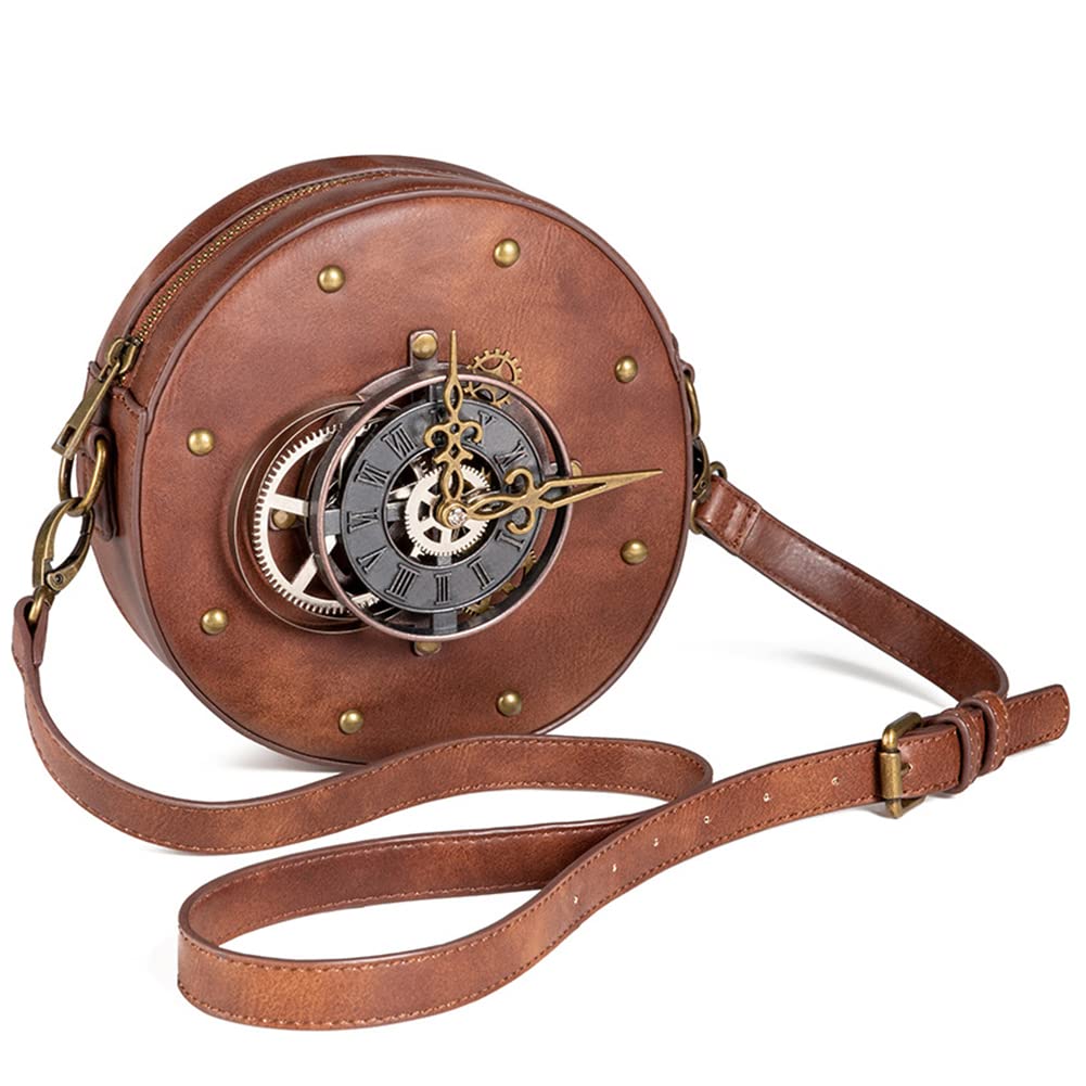 Vintage Steampunk Messenger Bag for Women & Men - Leather Clock Design Shoulder Bag - Perfect for Cosplay, Gothic Fashion & Everyday Use