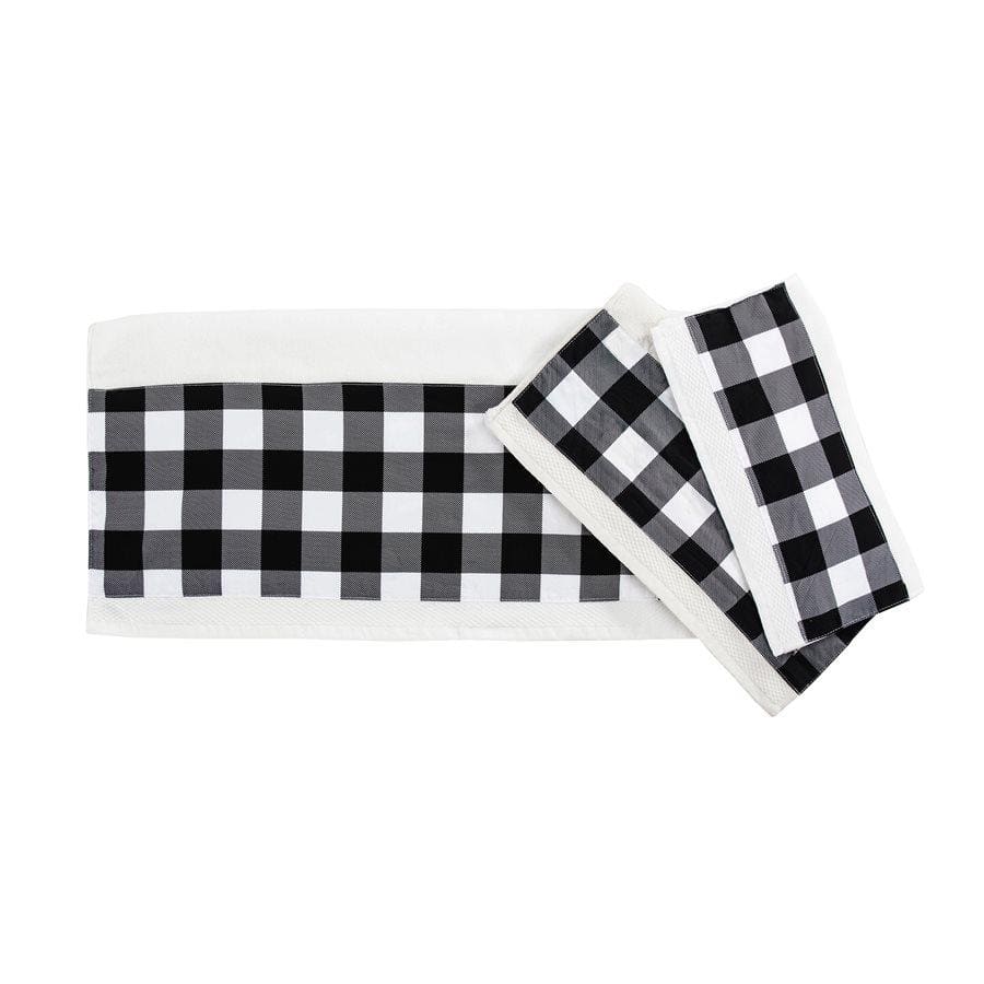 Camille Buffalo Check 3-Piece Towel Set in Black - Soft & Absorbent Bath Towels for Bathroom, Spa, and Guest Room Decor