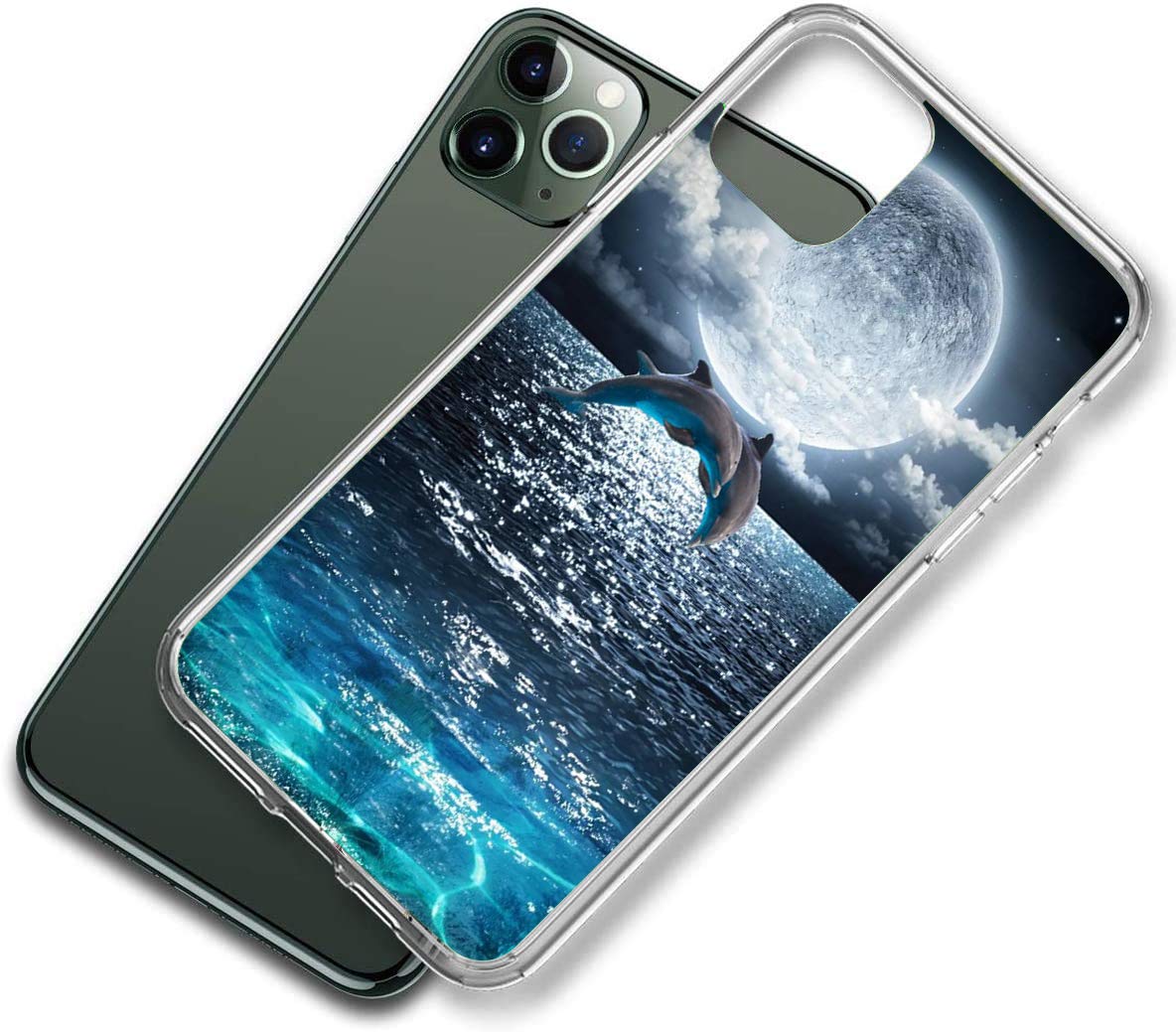 Premium Shockproof Clear iPhone 13 Pro Max Case with Moon Sea Dolphins Design - Slim Fit Protective Cover for Everyday Use, Travel & Outdoor Activities