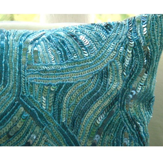 Aqua Infinity Aqua Blue Art Silk Throw Pillow Cover - Elegant Home Decor for Sofa, Bed, Living Room & Office