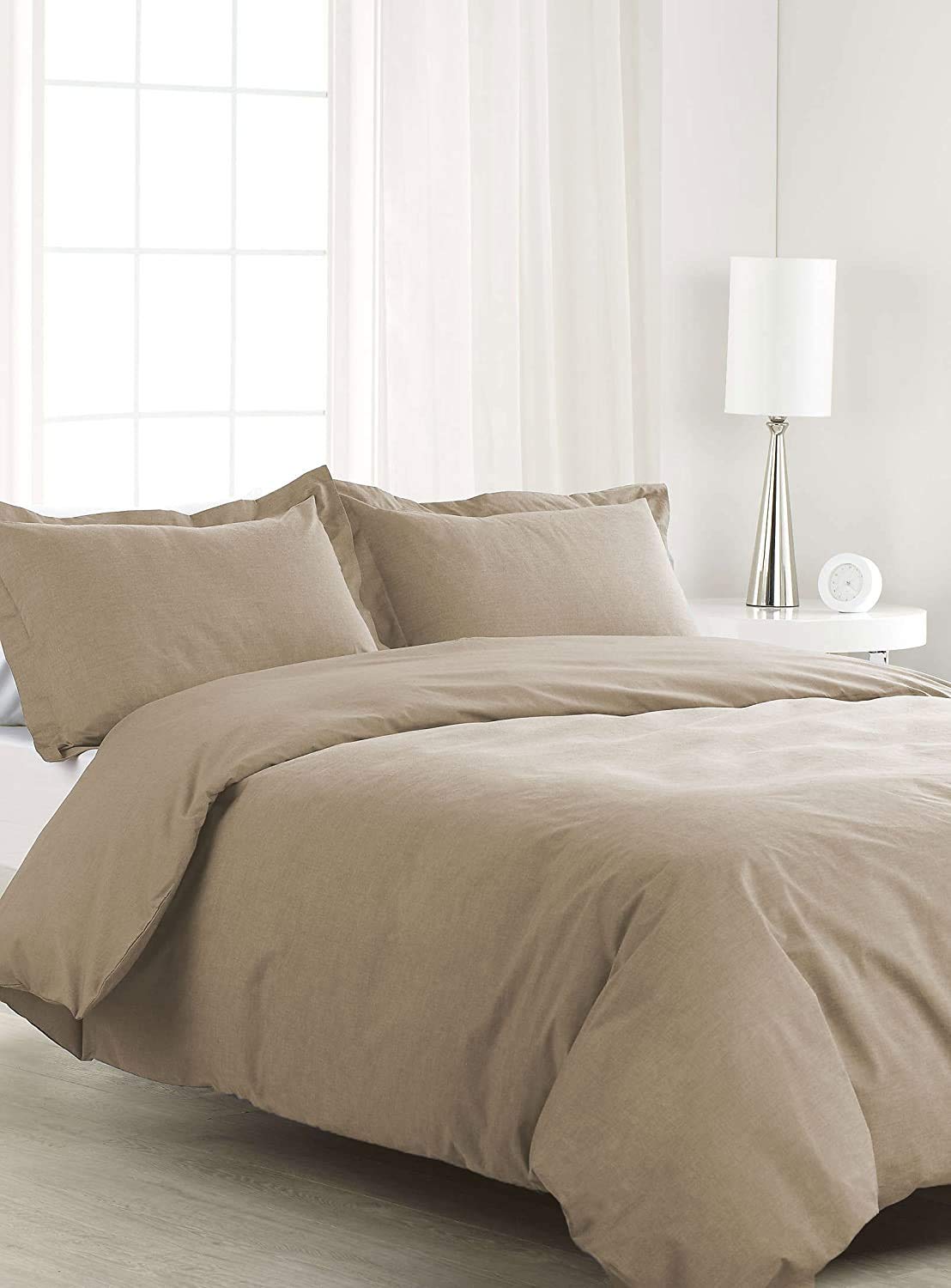 Premium 100% Egyptian Cotton 8-Piece Comforter Set - 600 Thread Count California King Bedding (3-Pc Comforter + 4-Pc Sheet Set + 1-Pc Bed Skirt) in Taupe - Luxury Soft & Breathable for Master Bedroom, Guest Room & Hotel Use