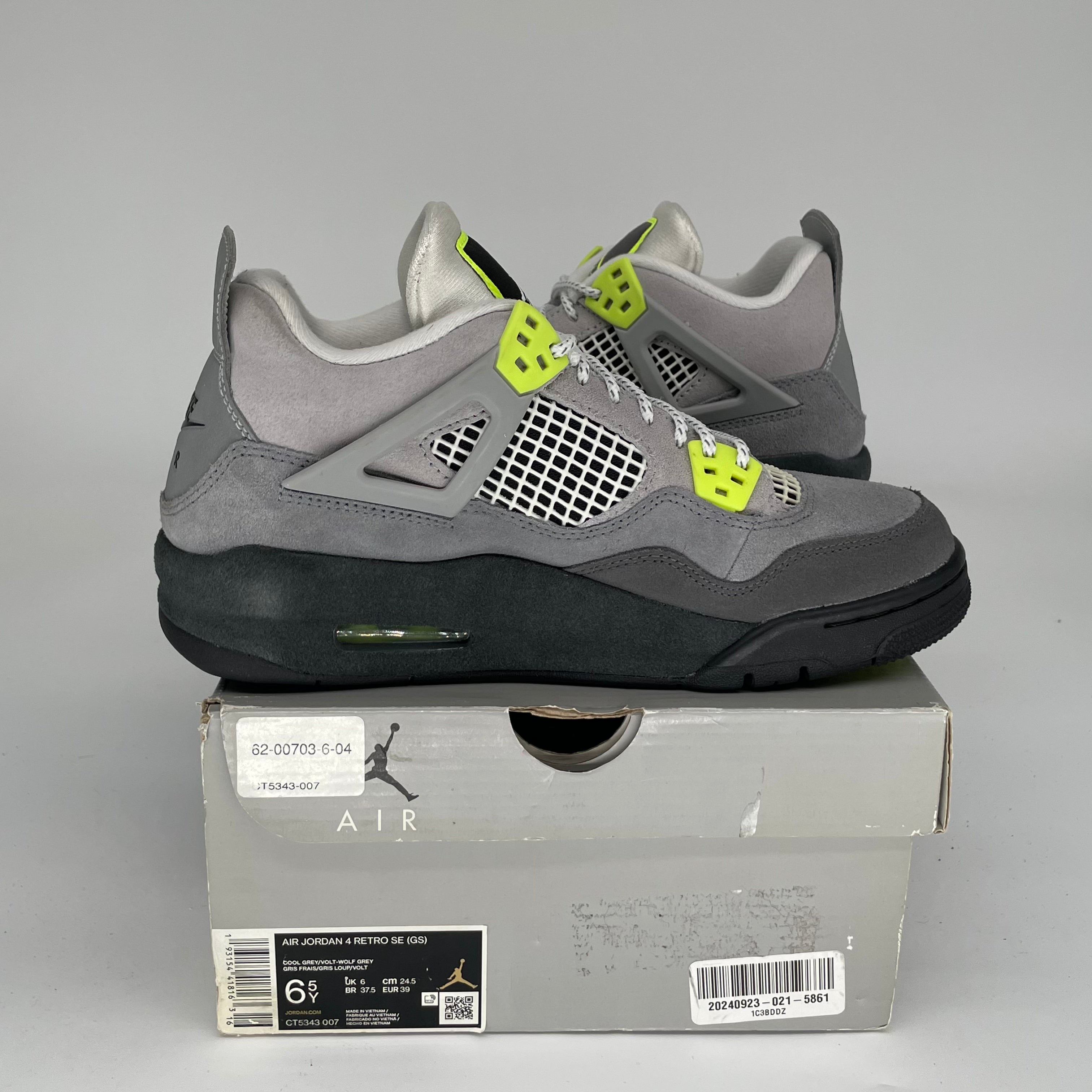 Original Air Jordan 4 Retro 'Neon 95' Size 6.5Y Men's Basketball Shoes CT5343-007 - Perfect for Streetwear & Sneaker Collectors