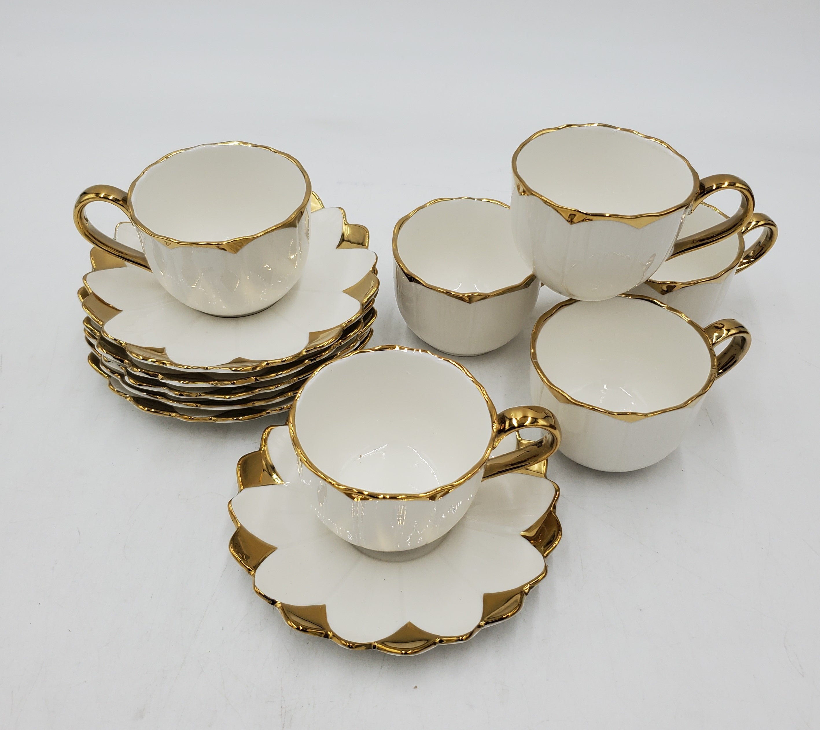 6-Piece Coffee Set with Gold Rim - Elegant Tea & Coffee Cups for Home, Office, or Restaurant Use