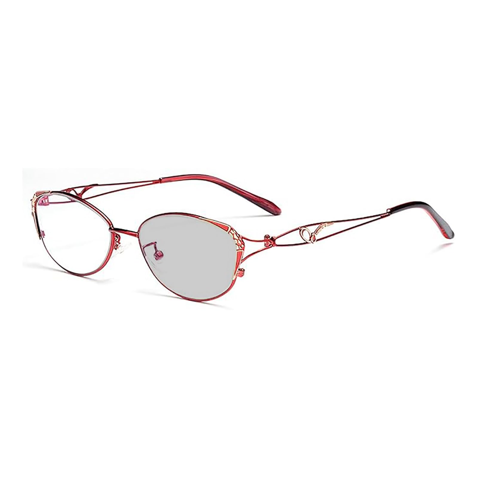 Vintage Photochromic Reading Glasses for Women - Red Metal Eyeglass Frames with Transition Magnification (Perfect for Reading, Outdoor Activities & Fashion Accessories)