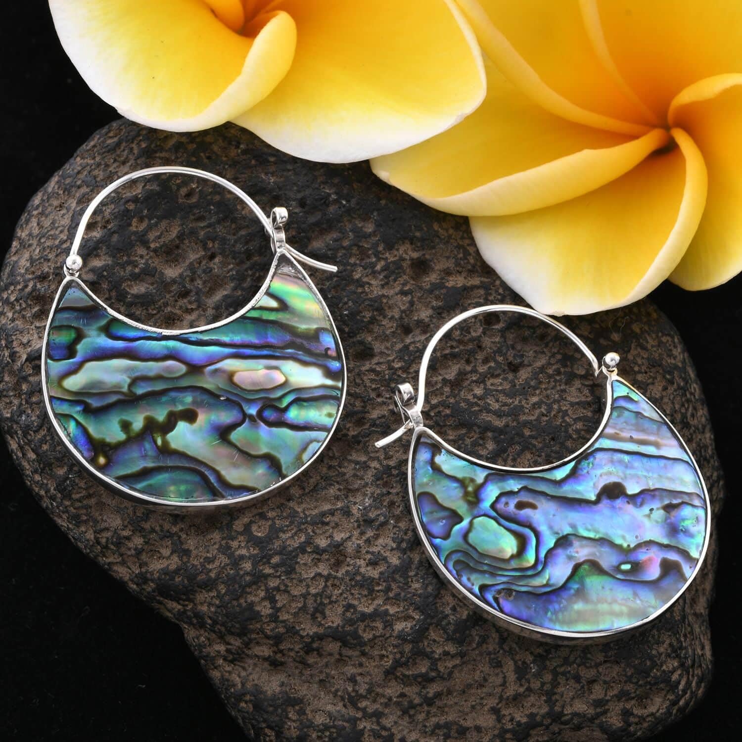 **925 Sterling Silver Genuine Abalone Shell Hoop Earrings - Handmade Boho Dangling Earrings for Women - Natural Abalone Bali Jewelry, Perfect for Birthday Gifts & Boho Fashion Accessories**    *(Use Case: Ideal for casual outings, beach vacations, boho-chic styling, and special occasions like birthdays or anniversaries.)*