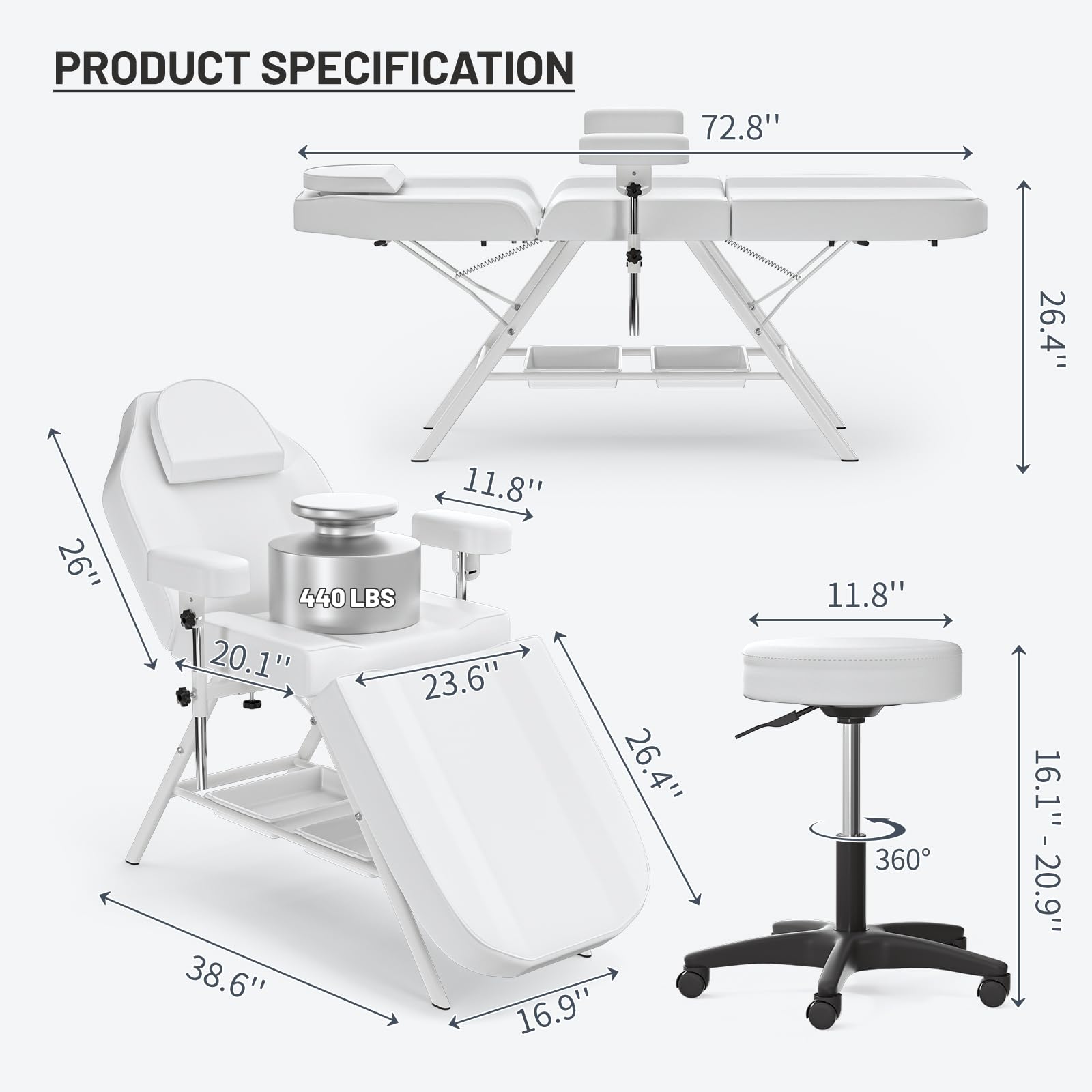 Professional Adjustable Massage Salon Tattoo Chair with Large Capacity Beauty Basket - Esthetician Bed & Lash Bed for SPA, Beauty Treatments & Tattoo Sessions - Perfect for Massage Therapists, Tattoo Artists & Beauty Salons