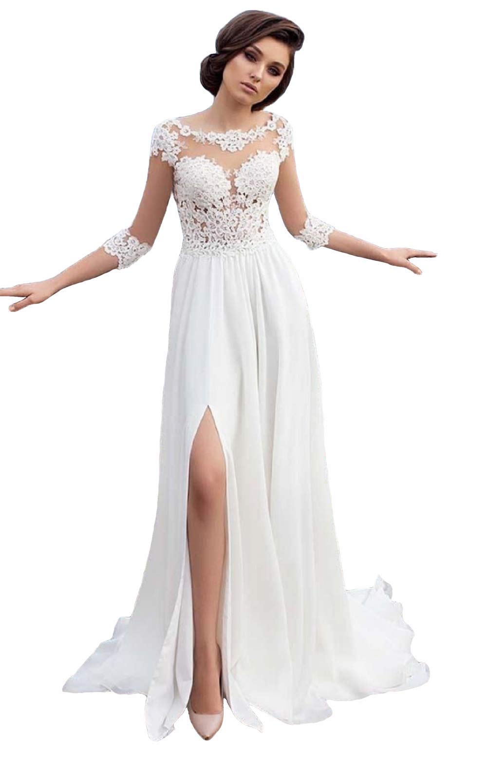 Clothfun Women's Lace Mermaid Beach Wedding Dress 2023 - Long Sleeve Bridal Gown for Bride, Perfect for Beach Ceremony, Destination Wedding & Boho Photoshoot