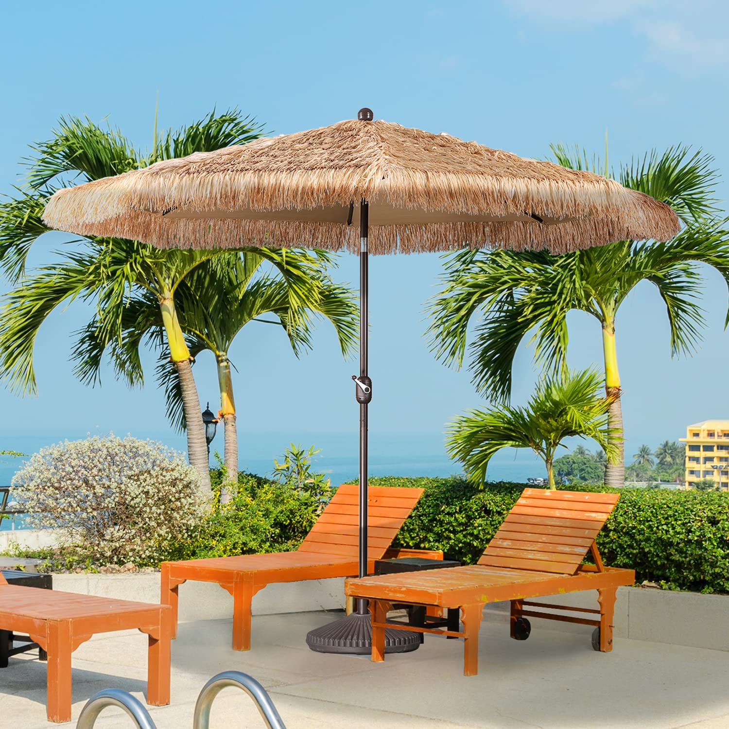 BPS 10FT Thatch Patio Umbrella - Tiki Style Outdoor Umbrella with Easy Crank Lift, Natural Straw Look - Perfect for Poolside, Backyard, Beach, Garden & Patio Parties (No Base Included)
