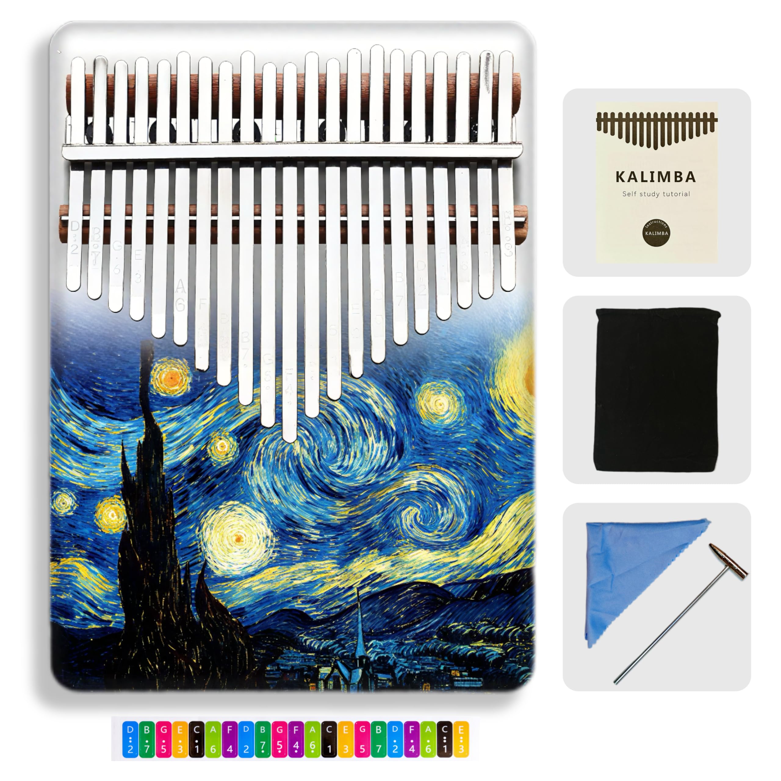 17 Key Kalimba Thumb Piano - Portable Mbira Finger Instrument with Tuning Hammer & Case - Musical Gift for Kids Adults Beginners (Starry Night Design) - Perfect for Relaxation, Music Therapy & Home Decor