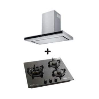 Ellane EH 2880 90cm Touch Control Stainless Steel Chimney Range Hood + Ellane WG 248SV 3 Burner Glass Cooktop - Modern Kitchen Ventilation & Cooking Solution for Home Chefs