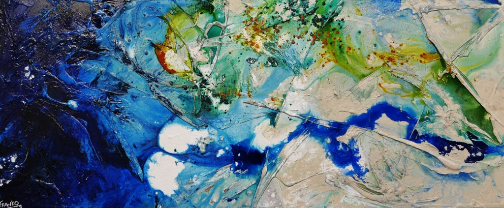 Nature's Class 240cm x 100cm Blue White Green Textured Abstract Canvas Wall Art - Perfect for Living Room, Bedroom or Office Decor