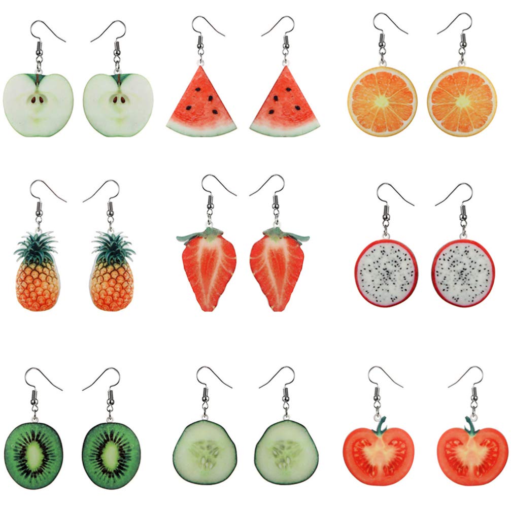 Healifty 9 Pairs Fruit Drop Dangle Earrings for Women - Cute Fashion Jewelry Gifts for Girls, Teens & Best Friends (Random Styles) - Perfect for Birthday, Party & Everyday Wear