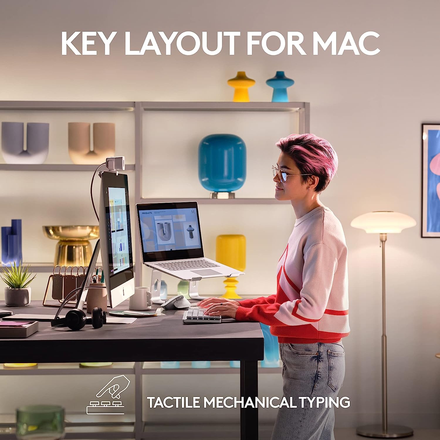 Logitech MX Mechanical Mini Wireless Keyboard for Mac - Low Profile Tactile Quiet Keys, Bluetooth, USB-C, Backlit - Pale Grey (Renewed) | Perfect for Office Work, MacBook & iPad Pro Typing