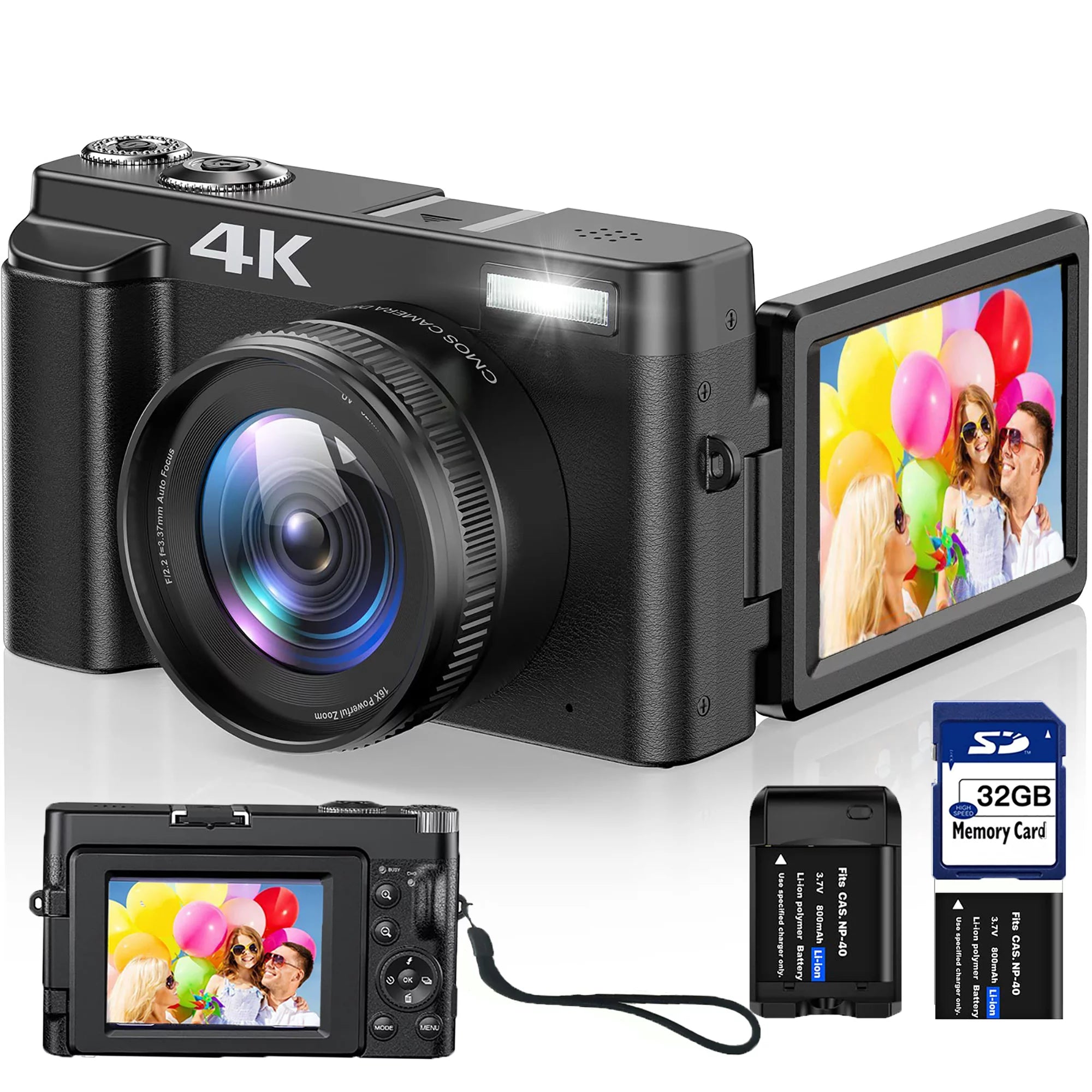 ACTITOP 4K Vlogging Camera with Autofocus, 48MP Photography, 16X Digital Zoom & 32GB SD Card - Perfect for YouTube, Travel Vlogging & Content Creation
