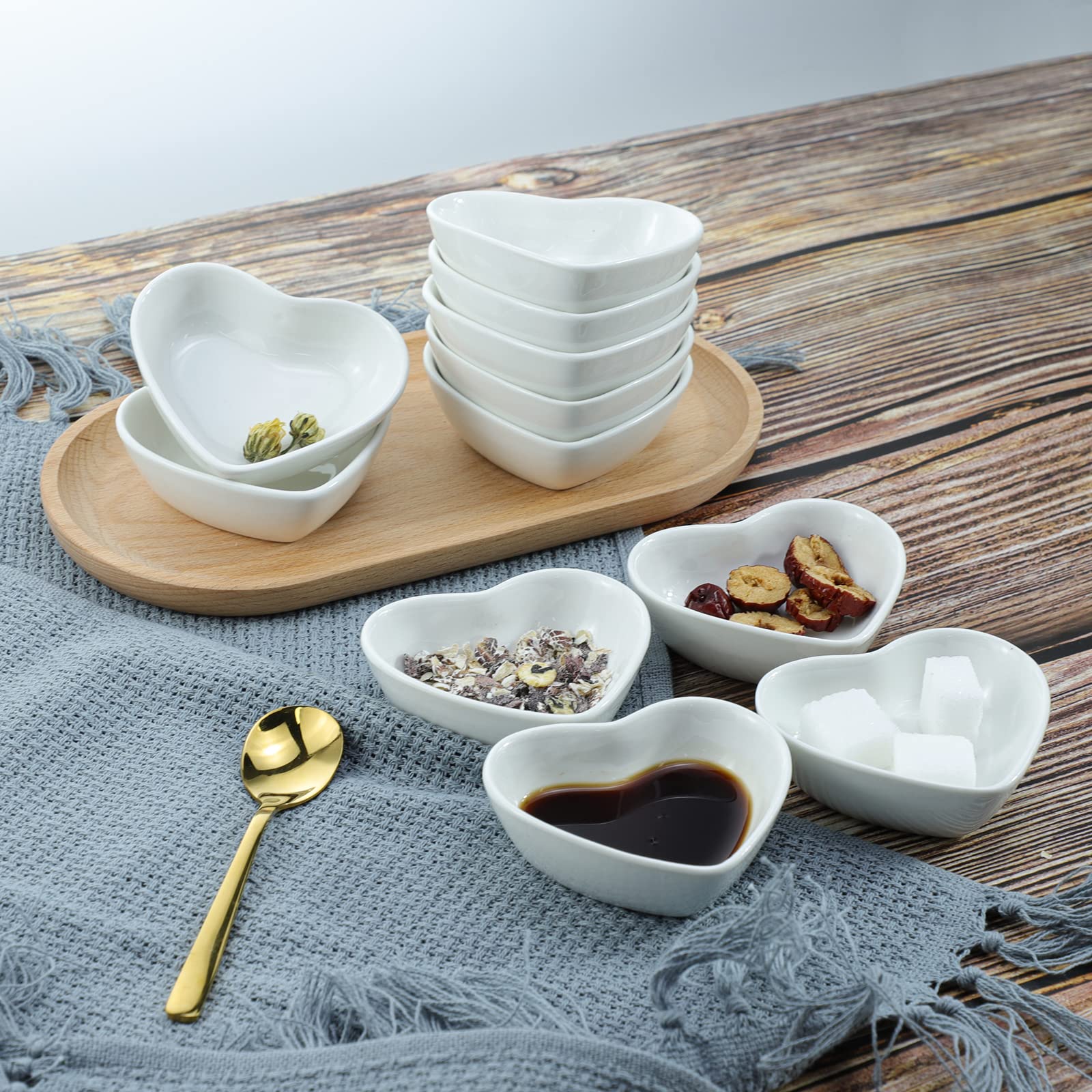 Heart-Shaped Ceramic Sauce Bowls Set of 80 - Multipurpose Serving Dishes for Sushi, Appetizers, Seasoning & Dipping - Perfect for Restaurants, Dinner Parties & Home Entertaining