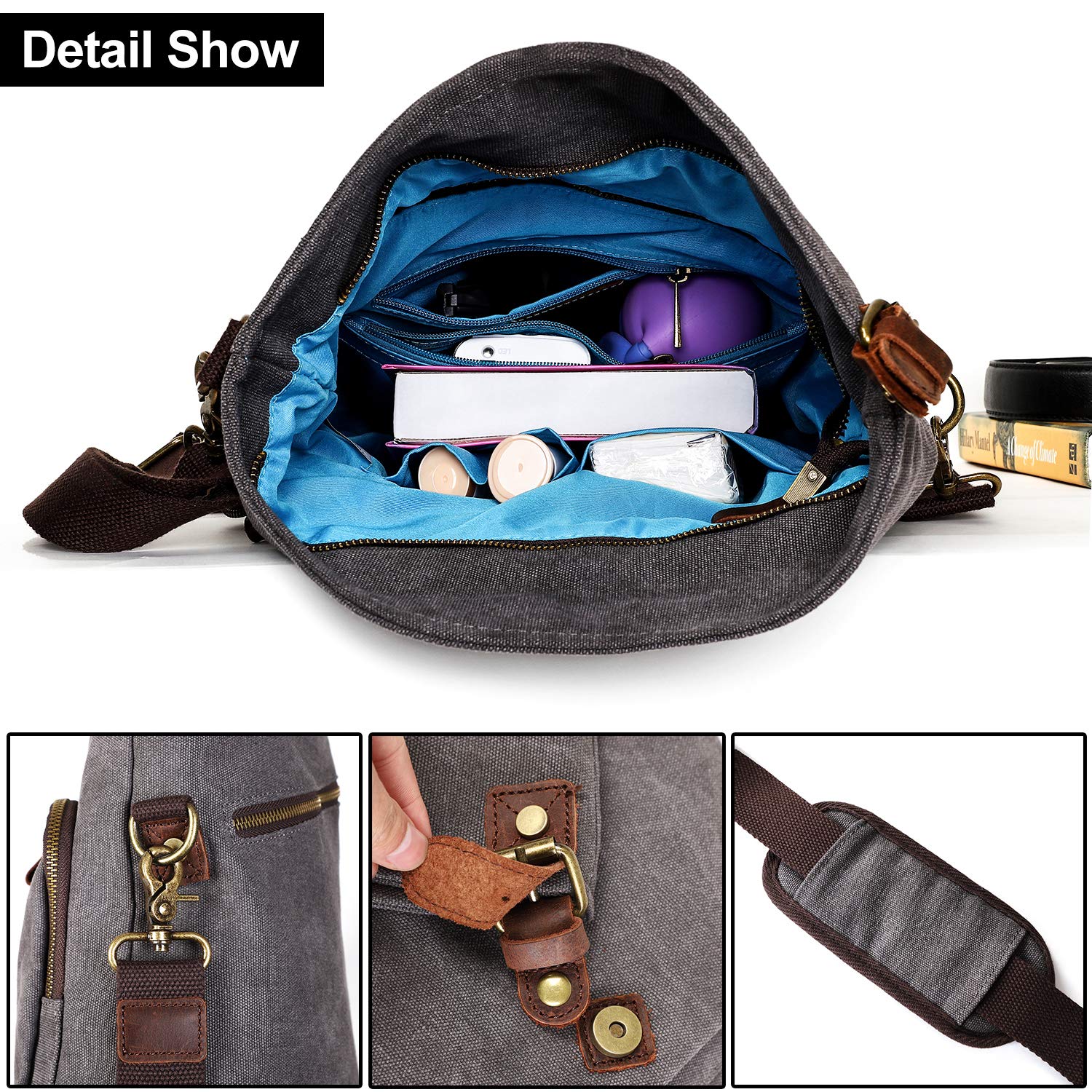 AmHoo Women's Genuine Leather Crossbody Bag - Stylish Canvas Messenger Purse & Shoulder Bag for Daily Use, Work, Travel and Shopping