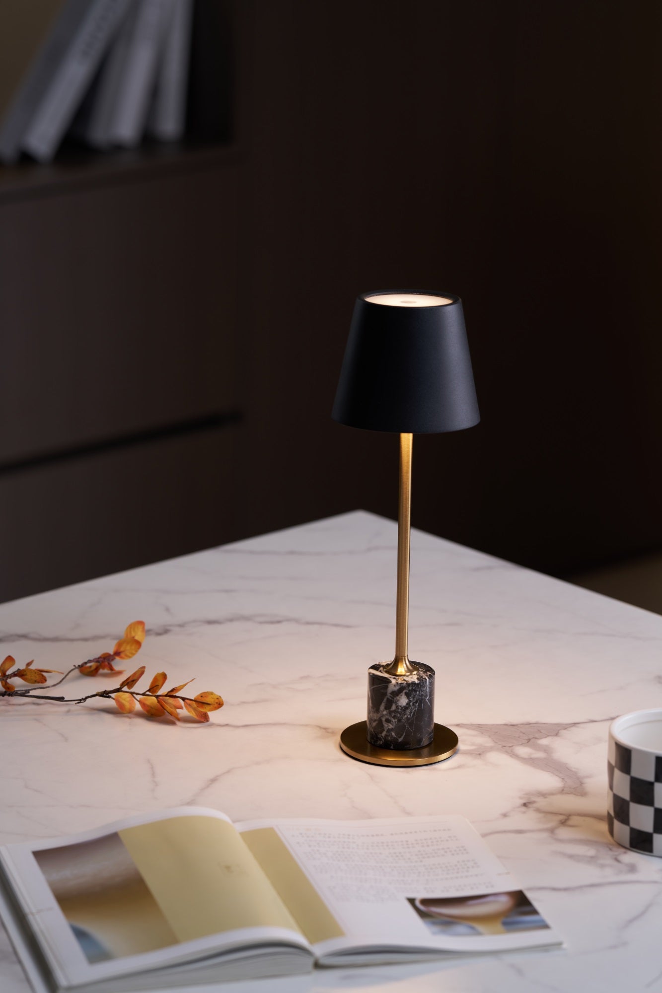 Lirio Mini Marble Table Lamp - Elegant Nightstand & Bedside Lighting for Bedroom, Living Room, Office Decor