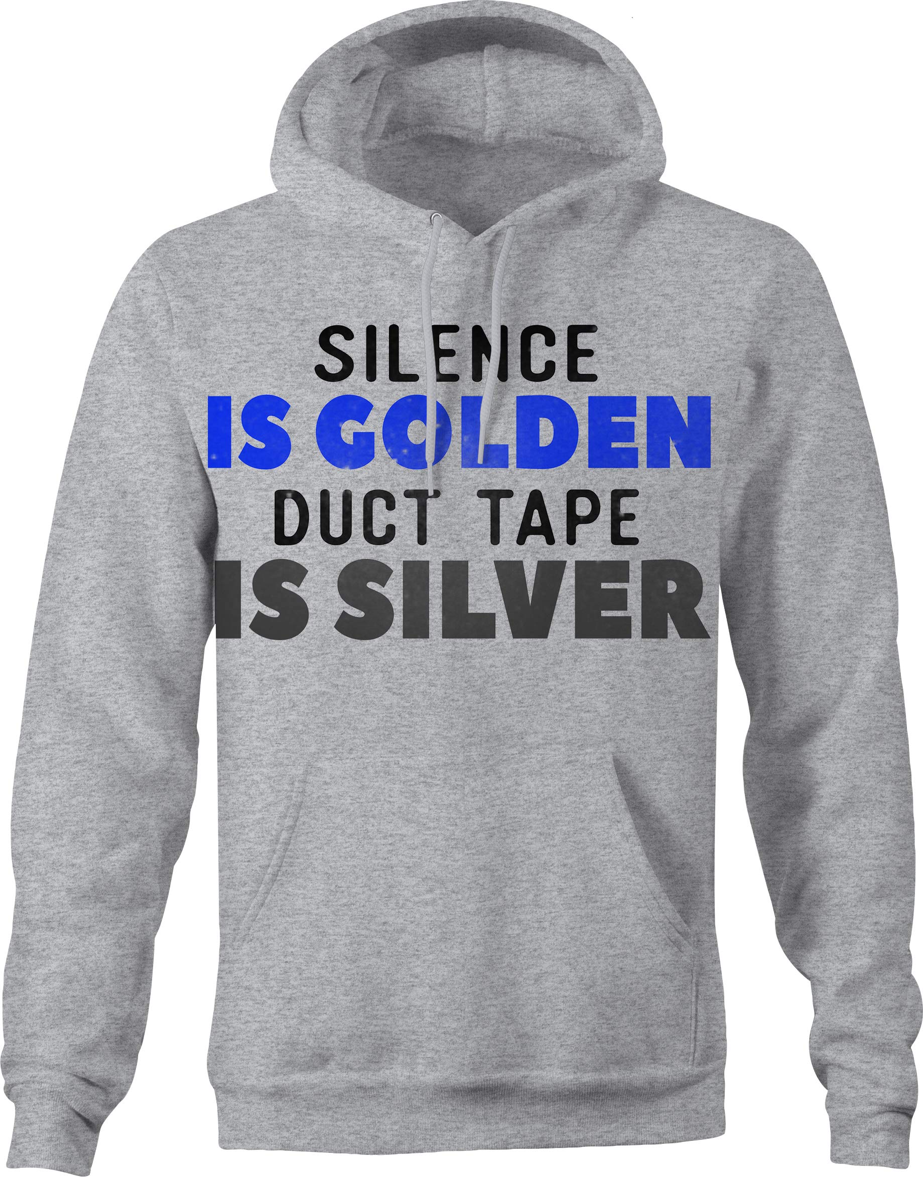 Men's Funny 'Silence Golden Duct Tape' Humor Hoodie - Large Gray Pullover Sweatshirt for Casual Wear, Gifts & Everyday Comfort