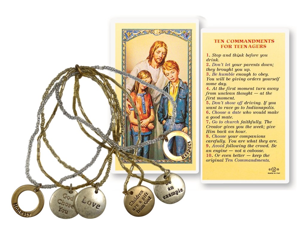 Teen Bracelet for Girls & Boys - Inspirational 10 Commandments Wristband with Free Pope Francis Blessed Card | Perfect Gift for Confirmation, Baptism & Youth Faith Events