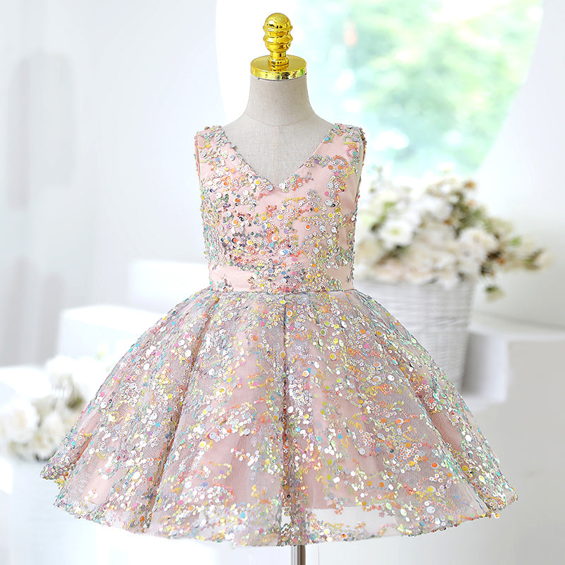 Sparkly Sequins Baby Girl Wedding Princess Dress - Elegant Flower Girl Dress for Weddings, Birthday Parties & Special Occasions