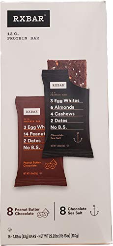 RX Bar Variety Pack - 16 Count (Chocolate Sea Salt & Chocolate Peanut Butter) | 29.28 oz Protein Bars | Healthy Snacks for Workouts, Hiking & On-the-Go Nutrition