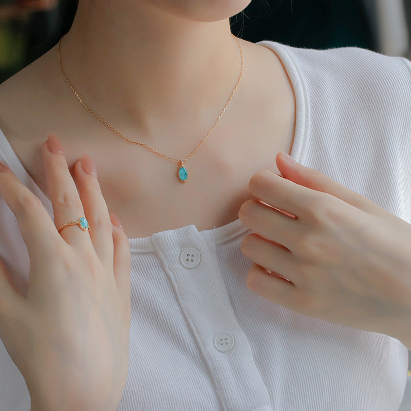 14K Gold Turquoise Clear Quartz Filigree Ring Set - Elegant Dainty Jewelry for Women | Perfect for Weddings, Parties & Everyday Wear