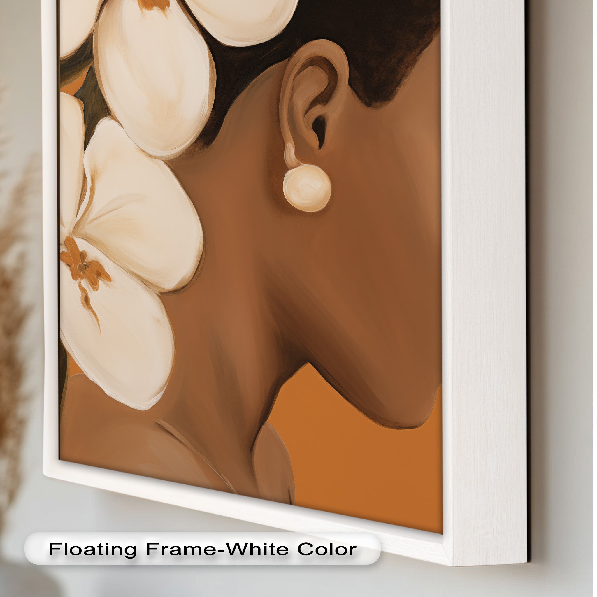 African Woman Wall Art - White Orchid Portrait Oil Painting on Canvas | Elegant Home Decor for Living Room, Bedroom & Office | Unique Gift Idea