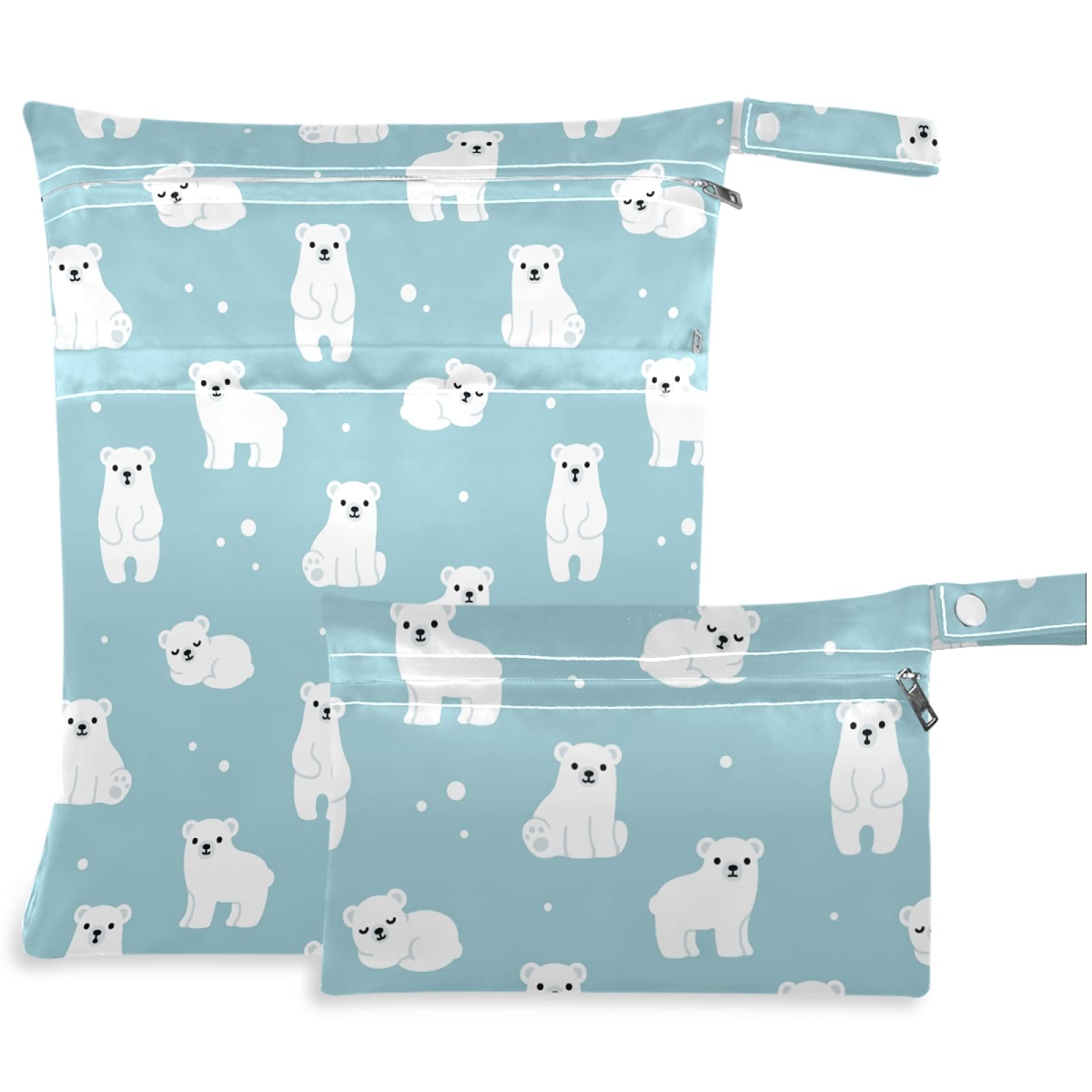 Visesunny 2-Pack Bear Print Wet Bags - Waterproof Reusable Zipper Pouch for Swimsuits, Gym Clothes & Diapers - Perfect for Travel, Beach, Pool, Daycare & Stroller Organization - Machine Washable Storage Solution